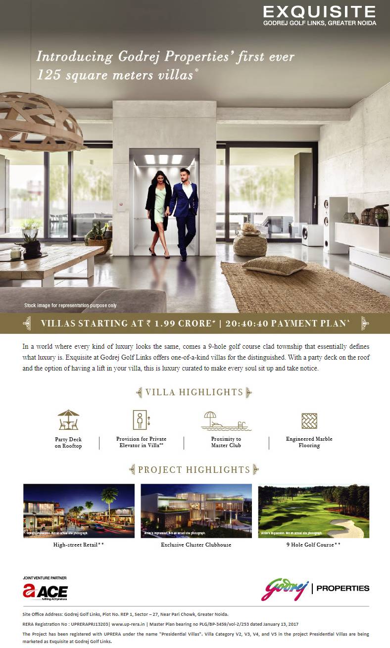 Introducing first ever 125 sqm villas @ Exquisite at Godrej Golf Links, Greater Noida